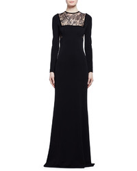 Alexander McQueen Long Sleeve Butterfly Lace Inset Gown Black
