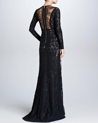 Elie Saab Long Sleeve Lace Gown Black