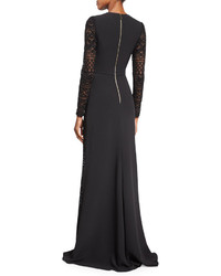 Elie Saab Long Sleeve Macrame Lace Gown Black