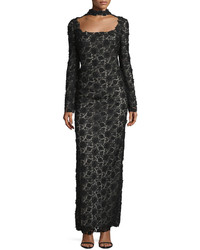 Tom Ford Long Sleeve Open Back Lace Choker Gown Black