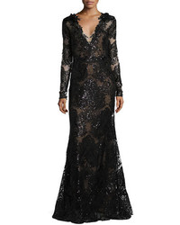 Notte by Marchesa Long Sleeve Sequined Lace Gown