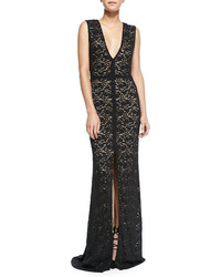 Alice + Olivia Mia Front Slit Lace Gown