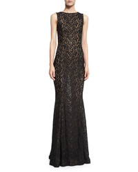Michael Kors Michl Kors Collection Lace Boat Neck Sleeveless Gown Black