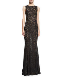 Michael Kors Michl Kors Collection Lace Boat Neck Sleeveless Gown Black