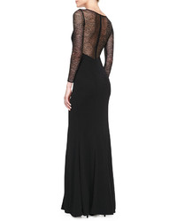 Monique Lhuillier Ml Long Sleeve Lace Insert Gown