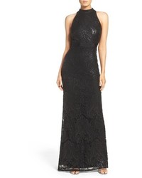 Adrianna Papell Mock Neck Sequin Lace Gown
