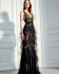 Marchesa Notte Sleeveless Lace Tiered Gown