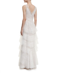Marchesa Notte Sleeveless Lace Tiered Gown