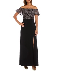 Morgan & Co. Off The Shoulder Lace Bodice Gown
