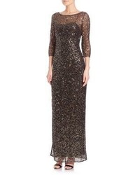 Kay Unger Sequin Lace Three Quarter Sleeve Gown
