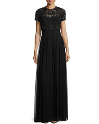 J. Mendel Short Sleeve Lace Gown Noir