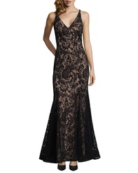 XSCAPE Sleeveless Flocked Lace Gown