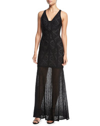 Herve Leger Sleeveless Lace V Neck Gown