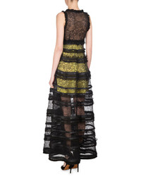Givenchy Sleeveless V Neck Tiered Lace Gown Blackyellow