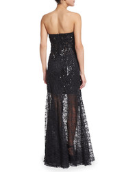 Sue Wong Strapless 3d Lace Illusion Skirt Gown