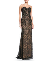 Notte by Marchesa Strapless Embroidered Lace Gown