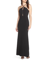 XSCAPE Strappy Lace Inset Trumpet Gown