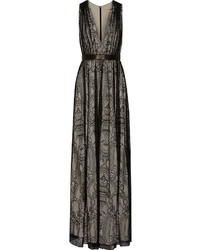 Alice + Olivia Sybil Leather Trimmed Lace Gown