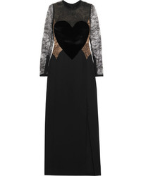 Elie Saab Velvet Appliqud Lace And Crepe Gown Black