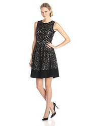 Calvin Klein Sleeveless Lace Belted Fit And Flare Dress
