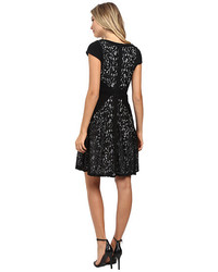 Adrianna Papell Fit Flare Lace And Tucked Jersey Dress
