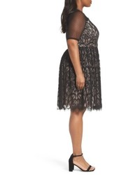 London Times Illusion Lace Fit Flare Dress