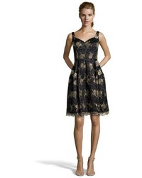 Jill Jill Stuart Black And Gold Floral Embroidered Lace Fit And Flare Dress