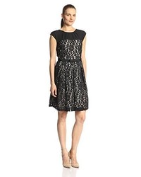 Julian Taylor Cap Sleeve Bow Waist Lace Fit And Flare Dress