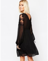 Vero Moda Lace And Sheer Dress With Tie Sleeves
