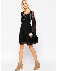 Vero Moda Lace And Sheer Dress With Tie Sleeves