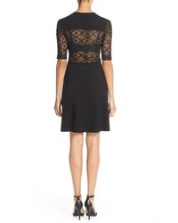 French Connection Lace Inset Knit Fit Flare Dress