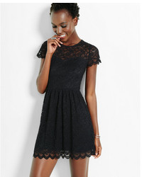 Express Lace Short Sleeve Fit Flare Dress