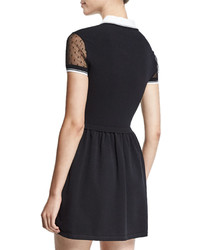 RED Valentino Lace Sleeve Fit  Flare Dress Black