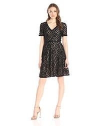 Lark Ro Short Sleeve Graphic Lace Fit And Flare Dress