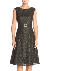 Adrianna Papell Metallic Lace Fit Flare Dress