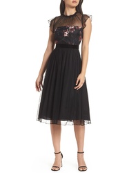 Adrianna Papell Print Detail Tulle Dress
