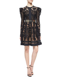 Elie Saab Puff Sleeve Sheer Lace Fit And Flare Cocktail Dress