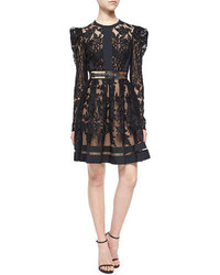 Elie Saab Puff Sleeve Sheer Lace Fit And Flare Cocktail Dress