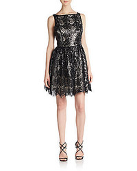 Sequined Lace Fit And Flare Dress