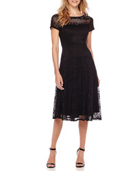 Signature By Sangria Sangria Short Sleeve Lace Midi Fit And Flare Dress