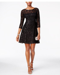 Sl Fashions Sequined Lace Fit Flare Dress