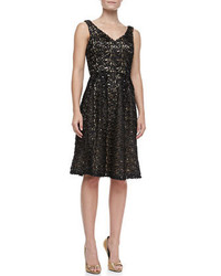 Sue Wong Sequined Lace Fit And Flare Cocktail Dress