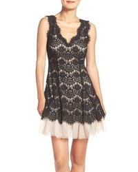 Betsy & Adam Tiered Lace Fit Flare Dress