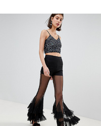 Lace and Beads Lace Beads Sheer Trousers With Tired Hem