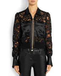 Givenchy Bomber Jacket With Silk Satin Panels In Black Lace