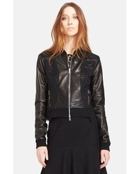 Nina Ricci Lace Panel Leather Bomber Jacket