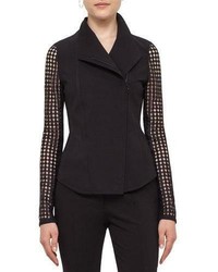 Akris Punto Lace Sleeve Asymmetric Zip Jacket Black