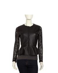 Romeo & Juliet Couture Lace Faux Leather Peplum Jacket Black