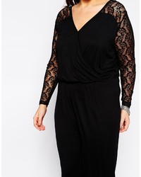 Asos Curve Wrap Jumpsuit With Lace Sleeves