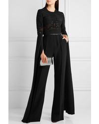 Elie Saab Embellished Lace Paneled Crepe Jumpsuit Black